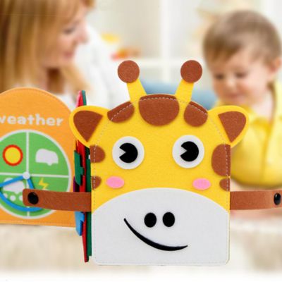 Livre sensoriel Montessori pour bébé en feutrine, visage girafe, jeu éducatif stimulant la motricité fine, la curiosité et l’apprentissage autonome