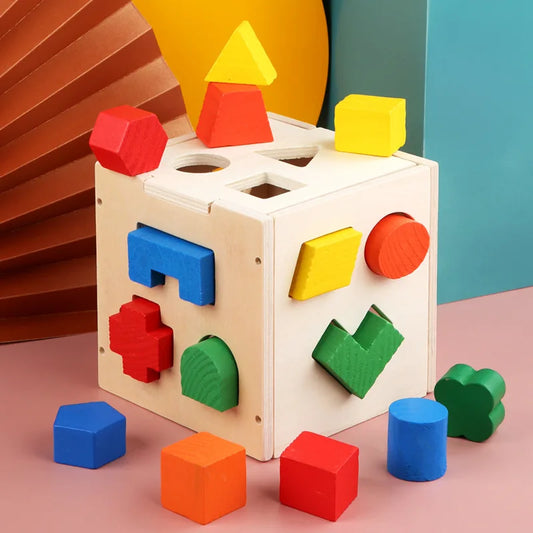 Boîte Montessori de Tri des Formes — Cube en Bois Éducatif 3D