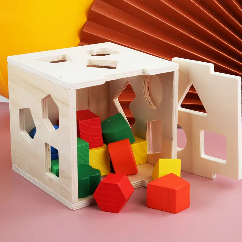 Boîte Montessori de Tri des Formes — Cube en Bois Éducatif 3D