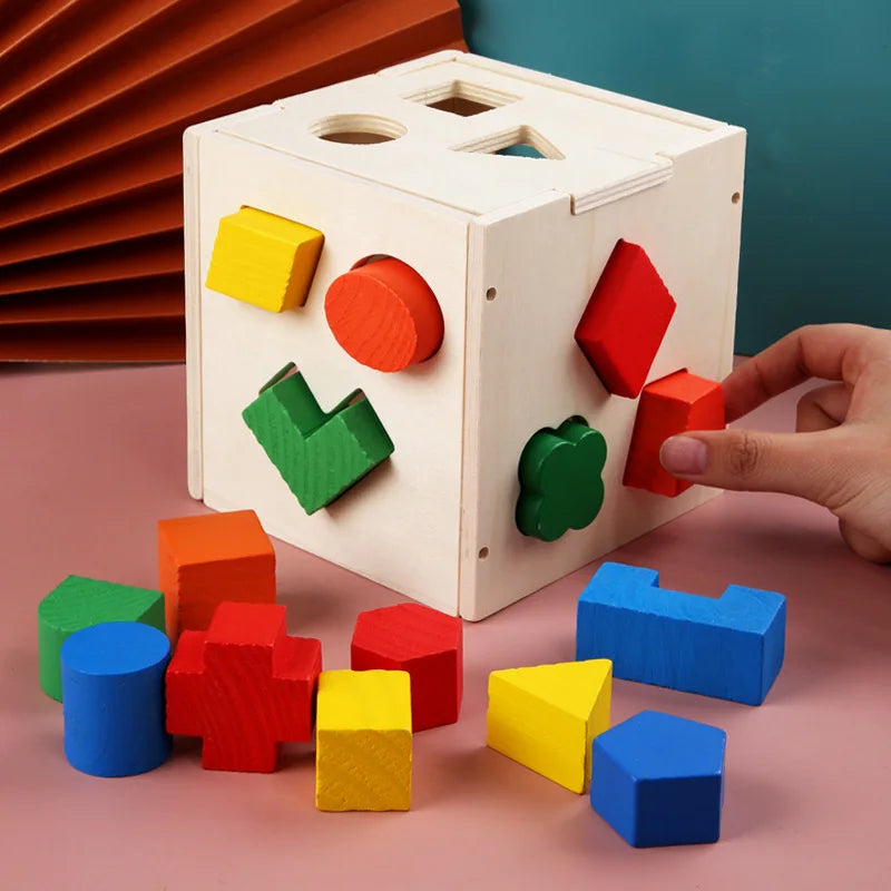 Boîte Montessori de Tri des Formes — Cube en Bois Éducatif 3D
