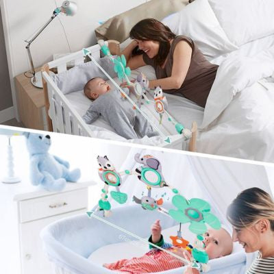 Arc d’activité bébé utilisé sur lit, berceau et poussette avec jouets sensoriels, accessoire d’éveil polyvalent favorisant la coordination et l’attention