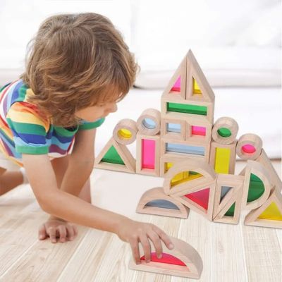 Blocs Sensoriels Arc-en-Ciel Montessori en Bois – LumiPlay™