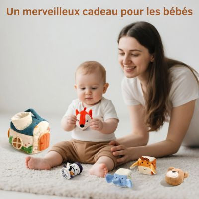 Boîte magique sensorielle Montessori – Jeu d’éveil animal en coton