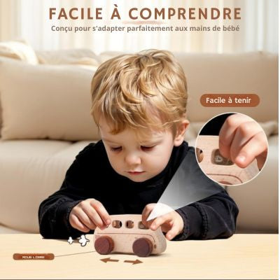 Petit Bus Montessori en Bois | Jouet d’Éveil Naturel & Motricité Fine