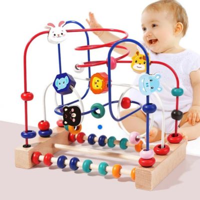 Circuit de perles Montessori en bois pour bébé avec labyrinthe coloré, jouet d’éveil favorisant la coordination main-œil, la motricité fine et la concentration dès le plus jeune âge