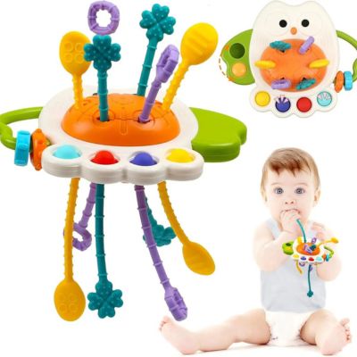 Jouet sensoriel hibou Montessori avec cordes texturées et éléments de dentition, jouet d’éveil pour bébé favorisant la préhension et la stimulation sensorielle
