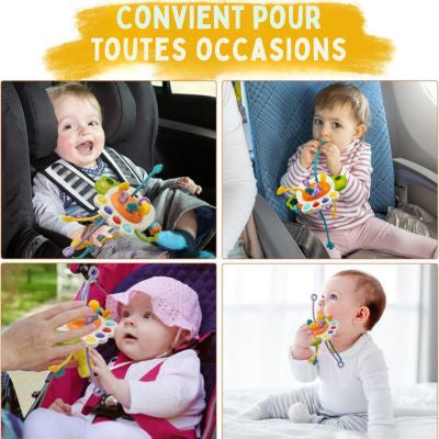 Bébé utilisant un jouet sensoriel hibou Montessori à la maison et en voyage, jouet d’éveil polyvalent adapté à toutes les occasions