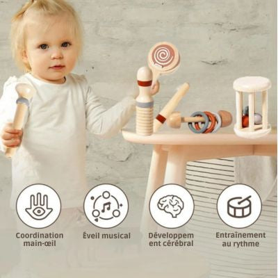 Jouets musicaux Montessori en bois pour bébé favorisant la coordination main-œil, l’éveil musical, le développement cérébral et l’apprentissage du rythme dès le plus jeune âge
