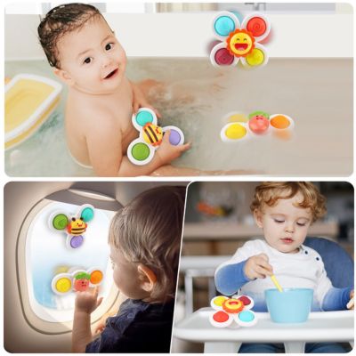 Jouets rotatifs à ventouse Montessori pour bébé utilisés dans le bain, en voyage et sur table, jouets sensoriels colorés favorisant l’éveil et la motricité fine
