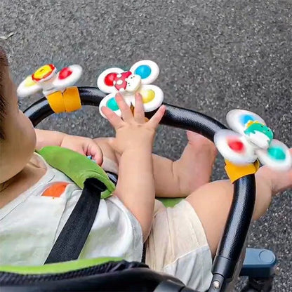Jouets rotatifs à ventouse Montessori pour bébé fixés sur la barre de poussette, jouets sensoriels colorés pour occuper bébé en promenade et stimuler la motricité fine
