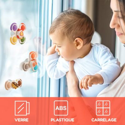 Jouets rotatifs à ventouse Montessori pour bébé fixés sur verre, plastique et carrelage, jouets sensoriels multi-surfaces favorisant l’éveil et la motricité fine
