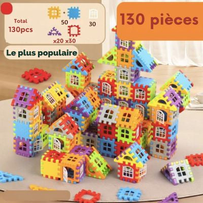 Kit de construction Montessori 130 pièces avec blocs et cubes colorés pour construire des maisons et stimuler la créativité des enfants