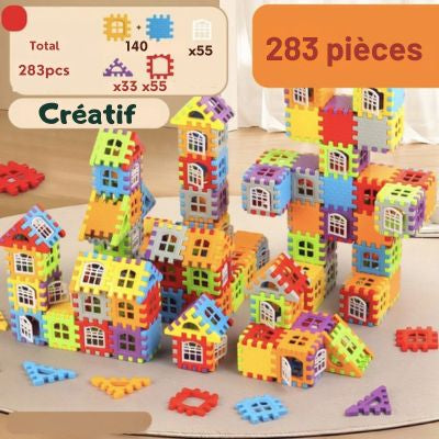 Kit de construction Montessori 283 pièces avec blocs et cubes colorés pour construire des maisons et développer la créativité des enfants