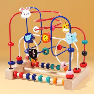 Labyrinthe de perles Montessori en bois avec animaux et perles colorées, jouet d’éveil éducatif favorisant la motricité fine, la coordination main-œil et la reconnaissance des couleurs