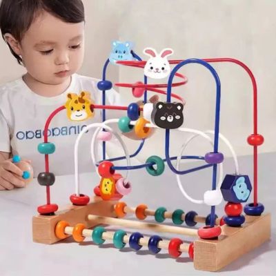 Labyrinthe de perles Montessori en bois pour bébé avec formes animales colorées, jouet éducatif favorisant la coordination main-œil, la motricité fine et l’éveil cognitif