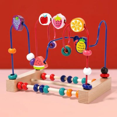 Labyrinthe de perles Montessori en bois avec fruits colorés, jouet d’éveil éducatif pour bébé développant la motricité fine, la coordination main-œil et la reconnaissance des couleurs