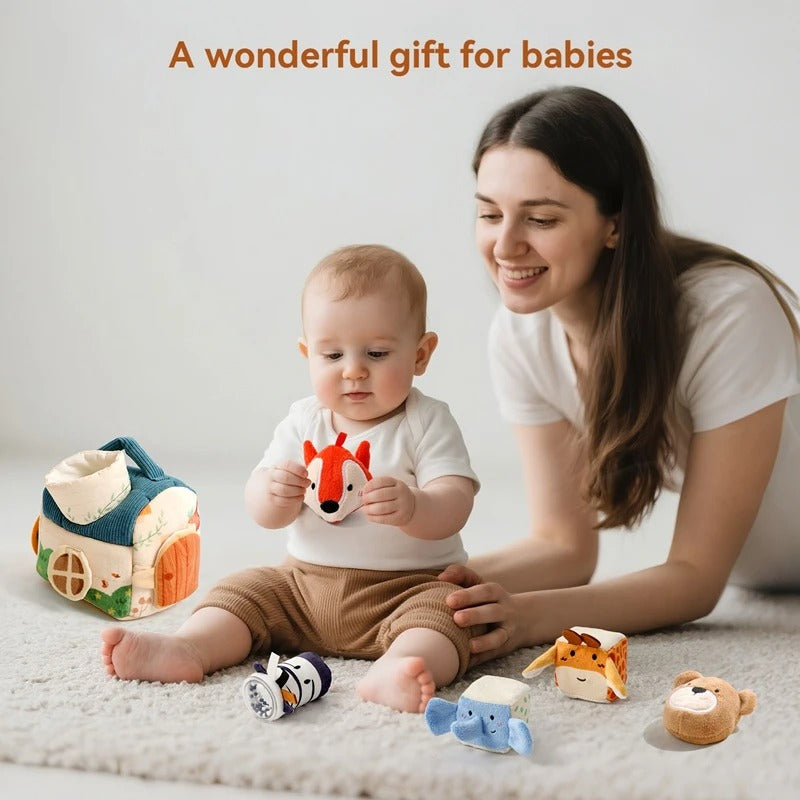 Boîte magique sensorielle Montessori – Jeu d’éveil animal en coton