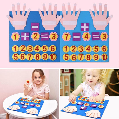 Tableau mathématique Montessori en feutre avec chiffres amovibles, mains pour compter, exercices d’addition et de soustraction pour enfants