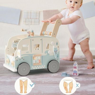 Trotteur en bois TravelBus pour bébé en apprentissage de la marche, jouet Montessori favorisant l’équilibre, une posture stable et le développement moteur en toute sécurité
