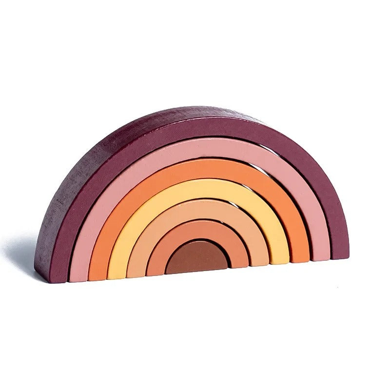 Jeu arc-en-ciel en bois Montessori empilé en tour d’équilibre, jouet de construction créatif favorisant la coordination, la motricité fine et l’imagination par le jeu libre
