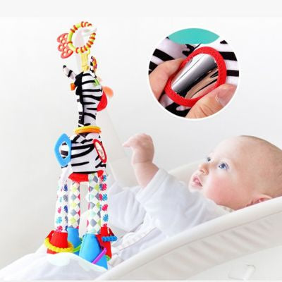 Hochet suspendu ZoolaShake pour bébé, jouet d’éveil avec sons intégrés, textures variées et anneau de dentition favorisant le développement auditif et la coordination œil-main
